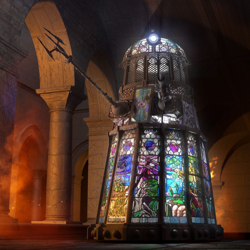 Illustration for article titled This Gorgeous Stained Glass Dalek Is Just as Likely to Yell 'Excommunicate' as 'Exterminate'